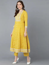 Women Yellow Rayon Embroidered Anarkali Kurta Pant Set With Dupatta